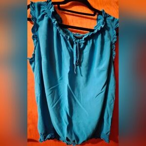 a.n.a Teal Ruffle-Trim Blouse